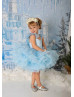 Light Blue Organza Frozen Lace Up Back Flower Girl Dress